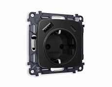 Комплект механизма электрической розетки AMBRELLA VOLT OMEGA Черный матовый 2USB A+C 20W (быстрая зарядка) с/з QUANT (OP8100, VM160) MO810010