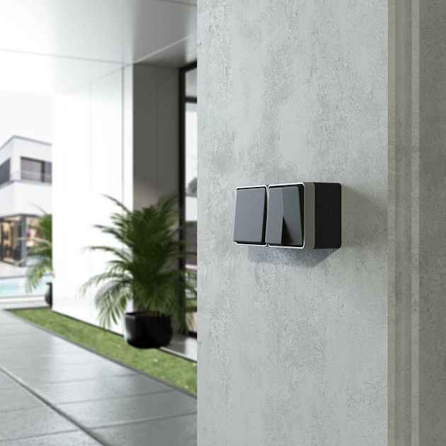 W5020234/ Выключатель двухклавишный влагозащищенный Gallant (черный с серебром) изображение 2 W5020234/ Выключатель двухклавишный влагозащищенный Gallant (черный с серебром) Фото № 2