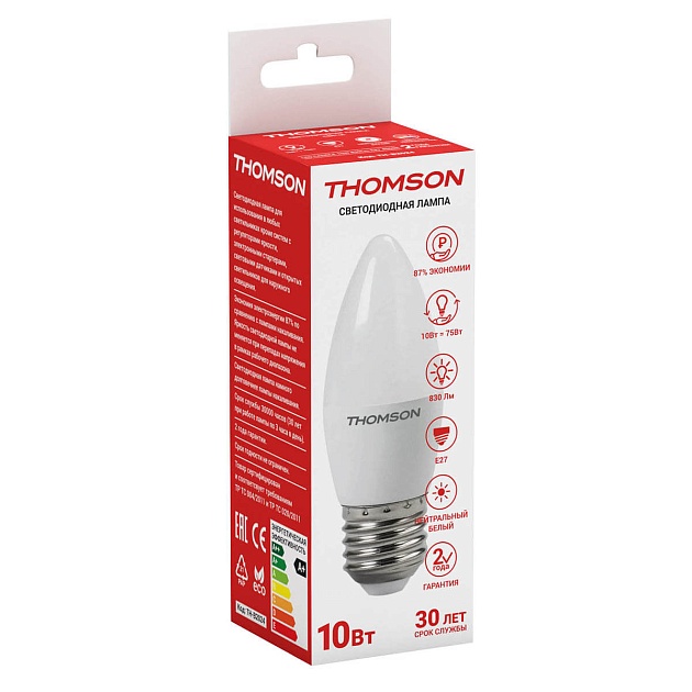 Лампа светодиодная Thomson E27 10W 4000K свеча матовая TH-B2024 фото 2