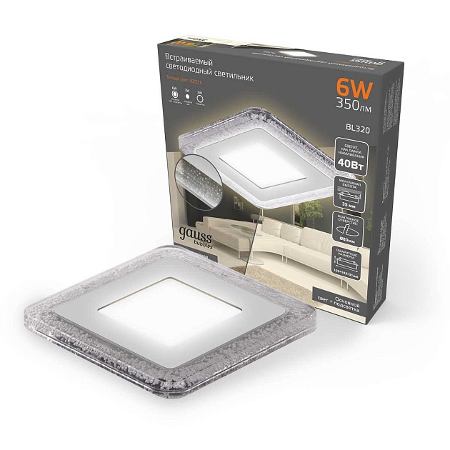 Встраиваемый светодиодный светильник Gauss Backlight Bubbles с подсветкой BL320 Фото № 3