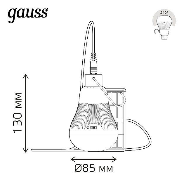 Лампа светодиодная Gauss с солнечной панелью 3W 4000K прозрачная 902102203 фото 4