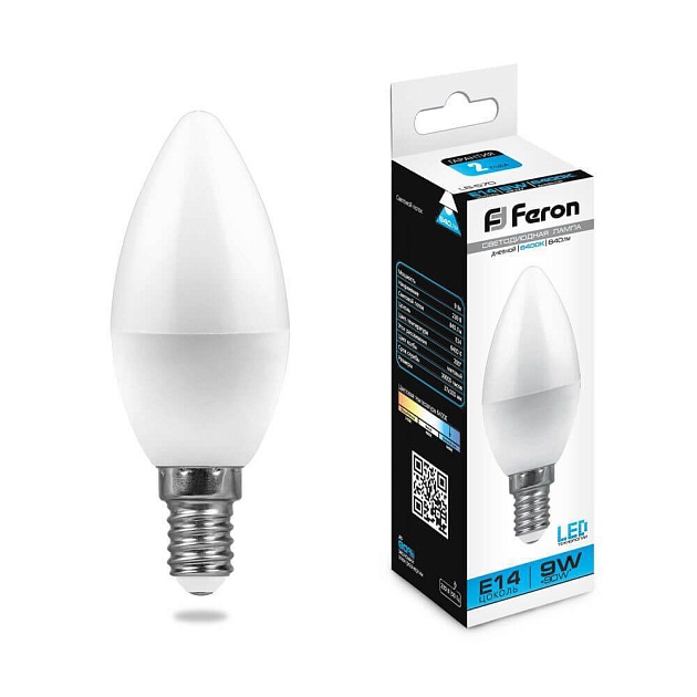 Лампа светодиодная Feron E14 9W 6400K Свеча Матовая LB-570 25800 фото 