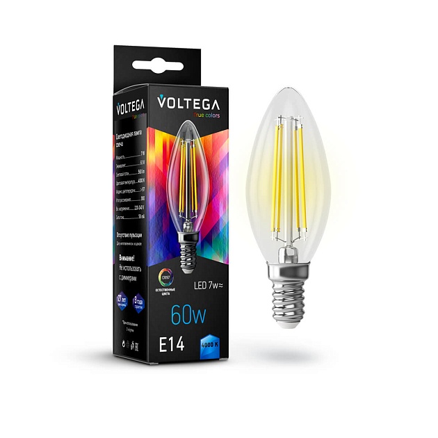 Лампа светодиодная Voltega E14 7W 4000K прозрачная VG10-C35E14cold7W-FHR 7153 фото 