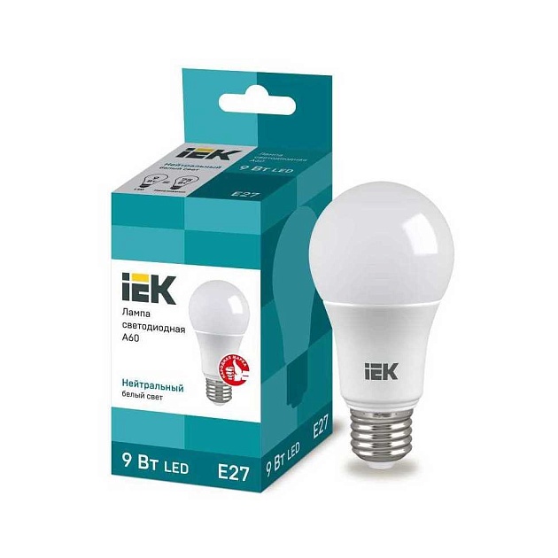Лампа светодиодная IEK E27 9W 4000K матовая LLE-A60-9-230-40-E27 фото 