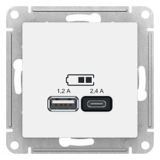 Розетка 2хUSB Systeme Electric AtlasDesign Type A+C белая ATN000139