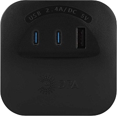 Разветвитель электрический ЭРА SP-4-3USBAC-B на 4 розетки + 3 USB A+C со шторками 10А черный Б0069084 2