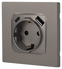 Розетка ЭРА Серия 12 12-4108-16 2P+E 16A-250В со шторками с USB type-A+C 5В-3А титан Б0067762 1