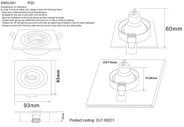 Встраиваемый светильник Crystal Lux CLT 002C1 WH Фото № 2