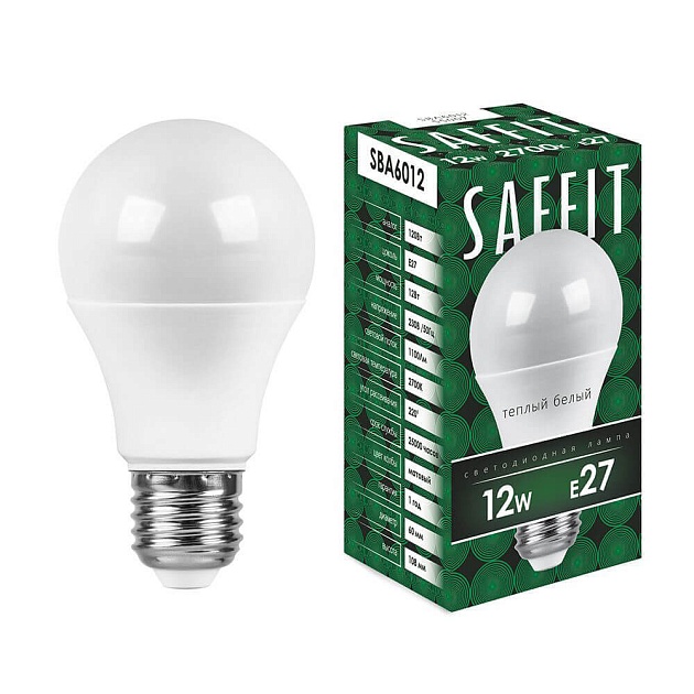 Лампа светодиодная Saffit E27 12W 2700K Шар Матовая SBA6012 55007 фото 