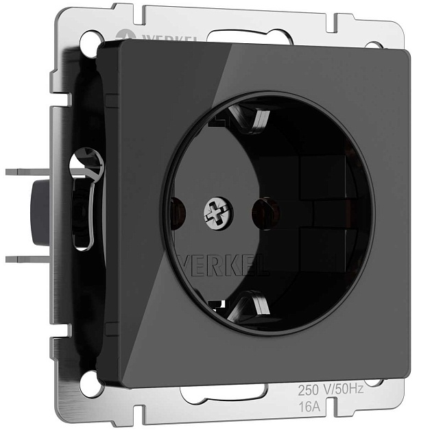 Розетка Werkel с заземлением черный акрил W1171048 4690389197703 изображение 1 Розетка Werkel с заземлением черный акрил W1171048 4690389197703 Фото № 1