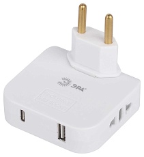 Разветвитель электрический ЭРА SPF-2-FL-USBC поворотный на 2 розетки + 2USB A+C 10А белый Б0069090 2