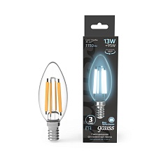 Лампа светодиодная филаментная Gauss E14 13W 4100K прозрачная 103801213 4