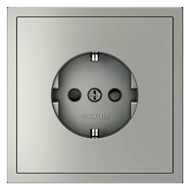 Розетка встраиваемая Voltum S70 с заземлением и защитными шторками, 16А, (сталь) VLS040205 Фото № 3