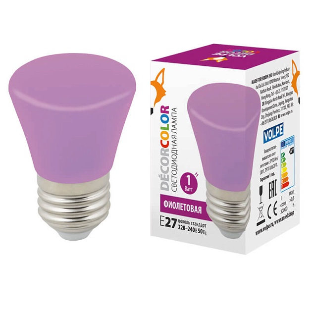Лампа светодиодная Volpe E27 1W фиолетовая LED-D45-1W/PURPLE/E27/FR/С BELL UL-00005644 фото 