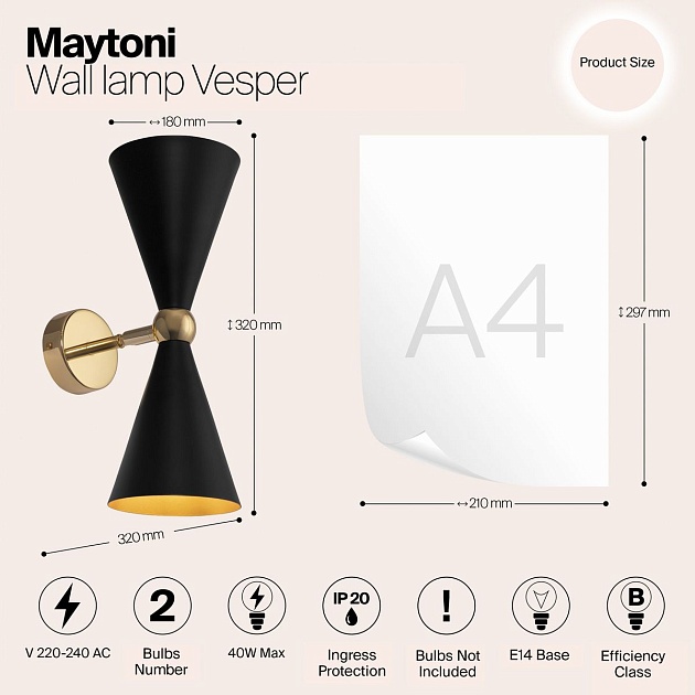Бра Maytoni Vesper MOD108WL-02GB изображение 2 Бра Maytoni Vesper MOD108WL-02GB Фото № 2