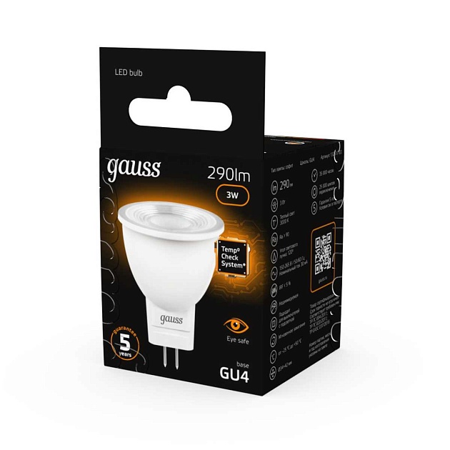 Лампа светодиодная Gauss GU4 3W 3000K матовая 132517103 Фото № 3