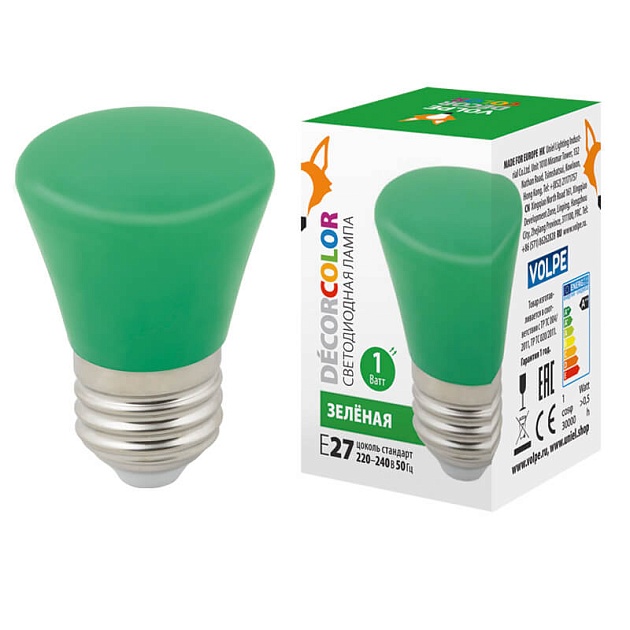 Лампа светодиодная Volpe E27 1W зеленая LED-D45-1W/GREEN/E27/FR/С BELL UL-00005640 фото 