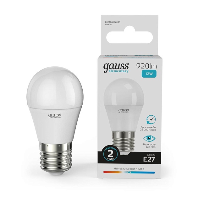 Лампа светодиодная Gauss E27 12W 4100K матовая 53222 Фото № 2