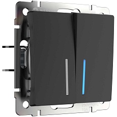 Выключатель двухклавишный проходной с подсветкой Werkel черный матовый W1122108 4690389156731 2