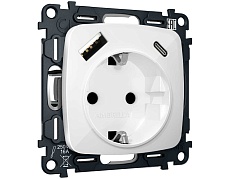 Комплект механизма электрической розетки Ambrella Volt OMEGA Белый глянец 2USB A+C 20W (быстрая зарядка) с/з QUANT (OP1100, VM160) MO110010