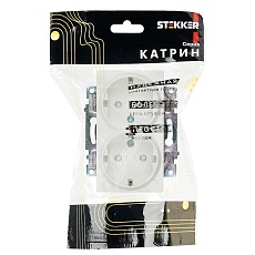 Розетка двойная 2P+PE Stekker Катрин со шторками белый GLS16-7114-01 39574 1