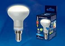 Лампа светодиодная рефлекторная Uniel E14 6W 3000K матовая LED-R50-6W/WW/E14/FR PLS02WH UL-00001491 1