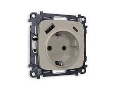 Комплект механизма электрической розетки AMBRELLA VOLT OMEGA Серо-бежевый матовый 2USB A+C 20W (быстрая зарядка) с/з QUANT (OP3700, VM160) MO370010