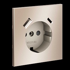 Накладка для розетки с заземлением и защитными шторками, с USB A+C, S70 Metal (платина) Voltum VLSM001010 4