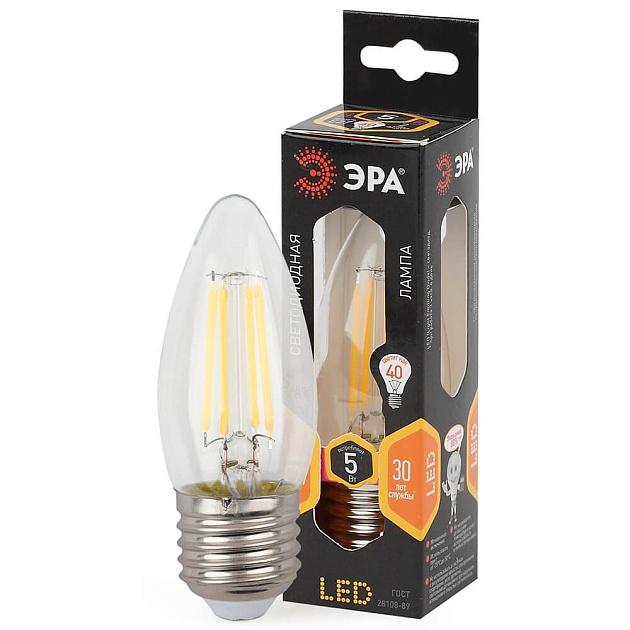 Лампа светодиодная филаментная ЭРА E27 5W 2700K прозрачная F-LED B35-5W-827-E27 Б0027933 фото 2