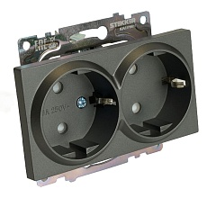Розетка двойная 2P+PE Stekker Катрин со шторками графит GLS16-7114-06 49425 3