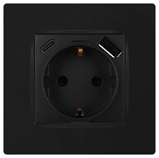 Розетка ЭРА Серия 12 12-4108-05 2P+E 16A-250В со шторками с USB type-A+C 5В-3А антрацит Б0067707 1