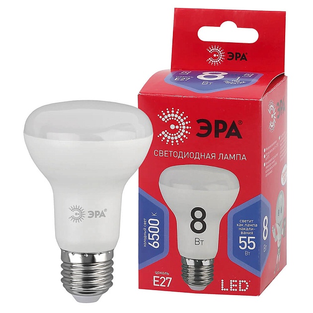 Лампа светодиодная ЭРА E27 8W 6500K матовая LED R63-8W-865-E27 R Б0045336 фото 3
