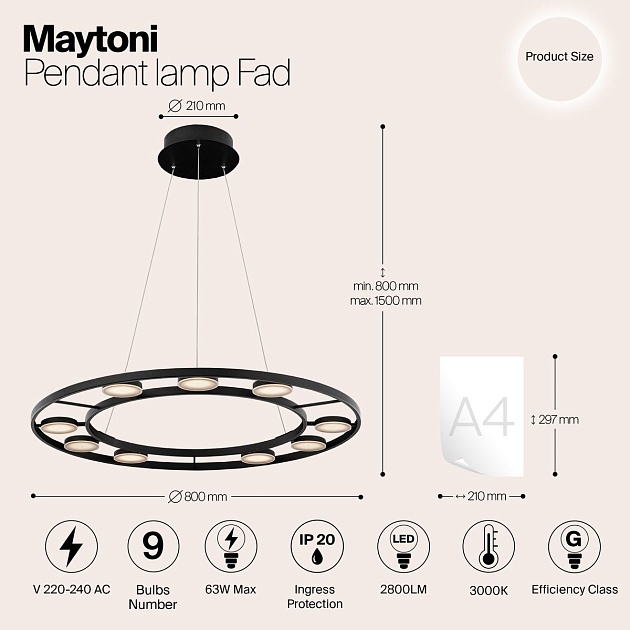 Подвесной светодиодный светильник Maytoni Fad MOD070PL-L63B3K Фото № 2
