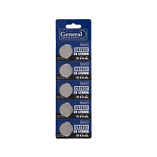Батарейка General GBAT-CR2032 кнопочная литиевая 5шт в блист (5/100/2000)