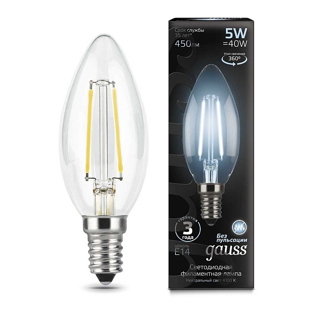 Лампа светодиодная Gauss E14 5W 4100K прозрачная 103801205 Фото № 5