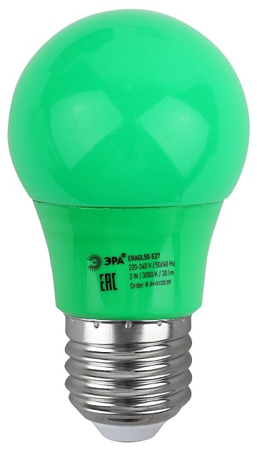 Лампа светодиодная ЭРА E27 3W 3000K зеленая ERAGL50-E27 Б0049579 фото 10