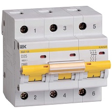 KARAT Автоматический выключатель ВА47-100 3P D 25А 10кА IEK MVA40-3-025-D