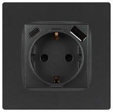 Розетка ЭРА Серия 12 12-4108-12 2P+E 16A-250В со шторками с USB type-A+C 5В-3А графит Б0067700 4