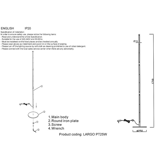 Торшер Crystal Lux Largo PT25W Black изображение 2 Торшер Crystal Lux Largo PT25W Black Фото № 2