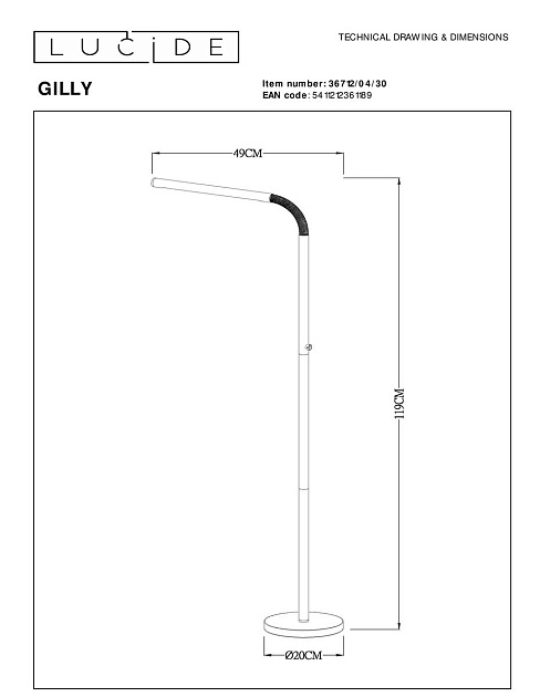 Торшер Lucide Gilly 36712/04/30 Фото № 2