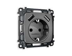 Комплект механизма электрической розетки AMBRELLA VOLT OMEGA Антрацит серый 2USB A+A 18W (быстрая зарядка) с/з QUANT (OP6590, VM155) MO659010