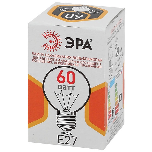 Лампа накаливания ЭРА E27 60W прозрачная ДШ 60-230-E27-CL Б0039139 фото 3