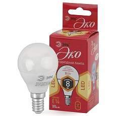 Лампа светодиодная ЭРА E14 8W 2700K матовая ECO LED P45-8W-827-E14 Б0030022 1