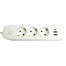 Удлинитель 3-местный c/з 3x1 мм2, 3 м, 250В, 10А, 2USB+1Type-C 2,4А, серия Home plus, белый STEKKER HM08-33-02 49977 4