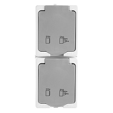 Розетка 2-местная с крышкой с/з STEKKER PST16-22-54V, пластик АВS, 250В, 16А, IP54,  белый/серый 49737 4