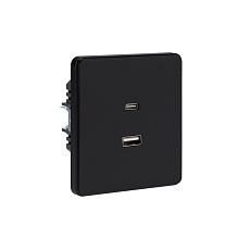 Розетка ROUND USB-A+Type-C 3А с функцией быстрой зарядки оникс KRANZ KR-78-0734-3 3