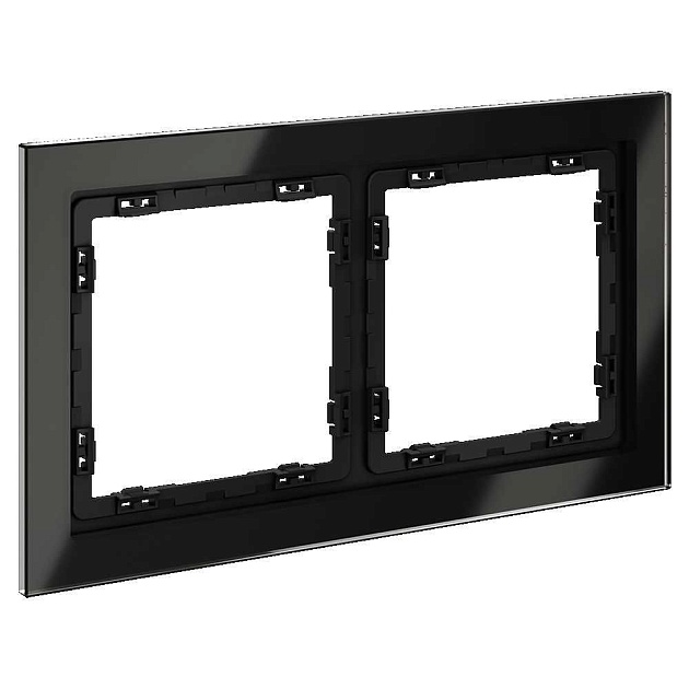 Рамка стеклянная Voltum S70 на 2 поста, (черный,стекло) VLS110208 Фото № 1