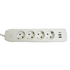 Удлинитель 4-местный c/з 3x1 мм2, 3 м, 250В, 10А, 2USB+1Type-C 2,4А Home plus, белый Stekker HM08-43-02 49978 4