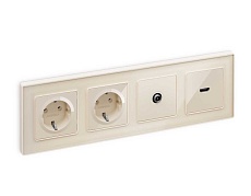 Комплект механизма розетки HDMI 2.0 AMBRELLA VOLT ALFA Бежевый глянец 40V/500mA 2.0GHz 5-18Gbit/s QUANT (AP3140, VM222) MA314010 2