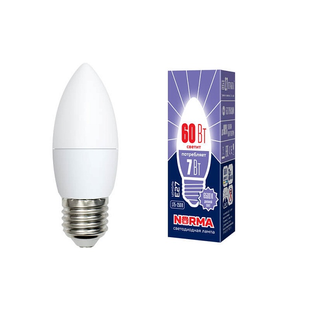 Лампа светодиодная E27 7W 6500K матовая LED-C37-7W/DW/E27/FR/NR UL-00003797 фото 